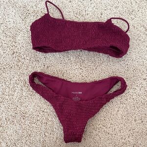La Hana Swim Women's Smocked Bikini Set in Burgundy
